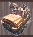  1girl 3boys black_hair blonde_hair blue_hair car commentary daybit_sem_void fate/grand_order fate_(series) ground_vehicle huitzilopochtli_(fate) izcalli_(fate) motor_vehicle multicolored_hair multiple_boys ninoni_0123 sports_utility_vehicle symbol-only_commentary tagme tezcatlipoca_(fate) 