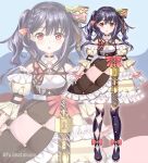  1girl :o black_footwear black_hair bow bowtie braid commentary_request frills fujima_takuya gloves lock lolita_fashion nijigen_project nika_linh_lan official_art red_eyes solo spoon standing tachi-e twitter_username virtual_youtuber white_gloves 