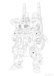  absurdres asgard_(starfield_toys) cable chinese_commentary clenched_hands full_body greyscale highres lineart looking_ahead mecha monochrome no_humans official_art robot solo standing starfield_toys thrusters weibo_username 
