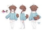  1girl absurdres ahoge animal_ears artist_request blue_sweater brown_hair choker dog_ears dog_girl dog_tail emi_(vtuber) full_body heart heterochromia highres indie_virtual_youtuber loose_thighhigh multiple_views no_pants no_shoes short_hair simple_background sleeves_past_wrists smile sweater tail thigh-highs turnaround two_side_up virtual_youtuber white_background white_thighhighs 