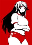  gym_uniform kotomozou monochrome red red_background red_eyes spot_color 