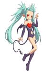  bat_wings blue_hair demon_girl dina fang flat_chest gashin highres kneehighs long_hair navel official_art pointy_ears socks solo summon_night summon_night_swordcraft_story_2 tail thighhighs twintails wings 