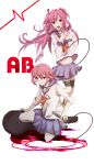  angel_beats! ankle_lace-up choker cross cross-laced_footwear fang highres iwasawa long_hair microphone midriff multiple_girls pink_eyes pink_hair school_uniform serafuku short_hair short_twintails skirt sleeves_rolled_up smile sotsunaku thigh_strap twintails yui_(angel_beats!) 