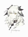  1girl animal_ears arknights artist_name bird_ears black_shirt character_name expressionless highres long_hair portrait ptilopsis_(arknights) shirt simple_background solo spot_color turning_head weiliyin white_background yellow_eyes 