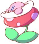  blue_eyes blush_stickers colored_skin commentary english_commentary kirby kirby_(series) leggy_(leggyre) nintendo no_humans open_mouth pink_skin piranha_plant plant sharp_teeth super_mario_bros. teeth transparent_background 