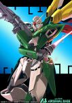  beam_saber blue_eyes commentary_request copyright glowing glowing_eye gun gundam gundam_arsenal_base gundam_build_fighters heterochromia holding holding_gun holding_sword holding_weapon ishiyumi mecha mobile_suit no_humans official_art red_eyes robot science_fiction solo sword v-fin weapon wing_gundam_fenice 