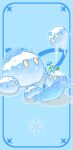  &gt;_&lt; absurdres blue_background blue_border blue_flower border ccccrack closed_eyes commentary_request flower full_body genshin_impact highres ice ice_crystal mist_flower motion_lines no_humans outline simple_background slime_(creature) slime_(genshin_impact) snowflakes solid_oval_eyes triquetra white_outline 
