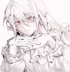  1boy albino bishounen colored_skin girly_boy gloves highres looking_at_viewer male_focus pale_skin pink_eyes solo thriller_trainee white_gloves white_hair white_skin zanwu69611 zong_jiu 