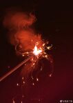  fire fireworks glint glowing highres iridescent light no_humans original red_theme sparkle sparkler weibo_5794648001 