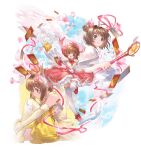  antenna_hair artist_request brown_hair cardcaptor_sakura clow_card dress fuuin_no_tsue granblue_fantasy green_eyes hoshi_no_tsue kero kinomoto_sakura multiple_persona official_art puffy_short_sleeves puffy_sleeves red_dress short_hair short_sleeves thigh-highs white_thighhighs yellow_dress 