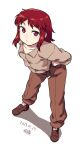  1girl artist_name belt character_request dated dragon_quest dragon_quest_iii expressionless full_body hands_on_hips leaning_forward looking_at_viewer redhead simple_background solo tsukudani_(coke-buta) violet_eyes white_background 