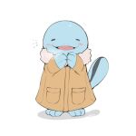  :d blush brown_coat closed_eyes clothed_pokemon coat full_body long_sleeves milka_(milk4ppl) no_humans open_mouth pokemon pokemon_(creature) quagsire signature smile solo standing toes tongue white_background 