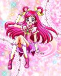  1girl butterfly_brooch butterfly_earrings cure_dream earrings full_body hair_rings highres jewelry long_hair magical_girl official_art open_mouth pink_footwear pink_hair pink_skirt precure precure_connection_puzzlun short_sleeves skirt smile solo third-party_source violet_eyes yes!_precure_5 yes!_precure_5_gogo! yumehara_nozomi 