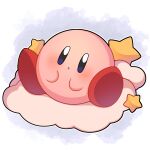  :o absurdres blue_background blush clouds commentary full_body highres kirby kirby_(series) looking_at_viewer no_humans parted_lips sevi_(seviyummy) simple_background sitting sitting_on_cloud solo star_(symbol) white_background 