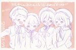  4boys blush border closed_eyes closed_mouth ensemble_stars! hat male_focus mashiro_tomoya multiple_boys nito_nazuna open_mouth pink_background rabbits_(ensemble_stars!) rinndouk shino_hajime short_hair sketch smile tenma_mitsuru white_border 