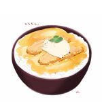  animal bear bowl chai_(drawingchisanne) commentary_request food food_focus katsu_(food) katsudon_(food) lying no_humans on_food on_stomach original polar_bear rice rice_bowl signature translation_request undersized_animal white_background 