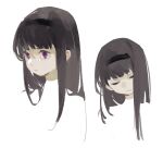  1girl akemi_homura baifeidaiwang bangs black_hairband blunt_bangs closed_eyes closed_mouth commentary_request expressionless hairband long_hair mahou_shoujo_madoka_magica multiple_views portrait sidelocks simple_background sketch u_u violet_eyes white_background 