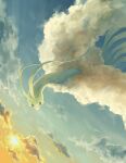  altaria bird clouds commentary_request flying highres nashimochi_4 no_humans outdoors pokemon pokemon_(creature) sky solo sun twilight 