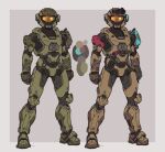  2others ambiguous_gender assault_visor border clenched_hands color_guide grey_background grey_border halo_(series) highres looking_at_viewer multiple_others power_armor ruben_menzel science_fiction spartan_(halo) variations 