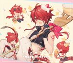  4boys dated elsword elsword_(character) fork happy_birthday highres holding holding_fork knight_(elsword) long_hair looking_at_viewer magic_knight_(elsword) male_focus multiple_boys multiple_persona oversized_food rar_(rmrs1227) red_eyes redhead rune_master_(elsword) rune_slayer_(elsword) short_hair 