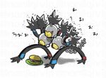  bread commentary_request food full_body lettuce looking_down no_humans pokemon pokemon_(creature) sandwich sandy_shocks solo translation_request white_background yamanashi_taiki yellow_eyes 