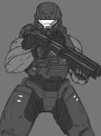  1boy absurdres adapted_costume grey_background greyscale gun halo:_reach halo_(series) highres holding holding_gun holding_weapon m90 male_focus monochrome mymyc power_armor shotgun sleeveless solo spartan-b312 spartan_(halo) trigger_discipline weapon 