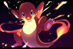 arms_up black_background breathing_fire charmander claws commentary_request fire flame-tipped_tail highres looking_at_viewer no_humans pokemon pokemon_(creature) roncha_(shumokumoku) solo 