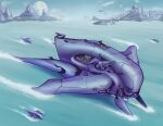  absurdres alien clouds commission english_commentary grunt_(halo) halo_(series) highres moon ocean original sangheili science_fiction sky tacit_axiom vehicle_focus water watercraft 
