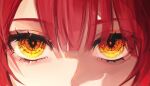  1girl 58_(opal_00_58) bangs blunt_bangs chainsaw_man close-up commentary crystal_eye eye_focus eyelashes hair_over_one_eye highres looking_at_viewer makima_(chainsaw_man) nose redhead ringed_eyes sidelocks solo yellow_eyes 