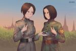  #johannathechocolatelover 2girls absurdres brown_hair commentary_request english_commentary green_eyes highres johanna_(sebastian_z) military military_uniform morisawa-yumi multiple_girls nazi original scho-ka-kola second-party_source short_hair uniform world_war_ii yuri 