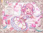 bang_dream! birthday blush dress heart maruyama_aya microphone official_art pink_eyes pink_hair short_hair smile strawberry wink