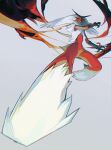  blaziken blue_eyes blurry claws closed_mouth commentary_request fire grey_background highres kicking looking_at_viewer moonagvaze pokemon pokemon_(creature) solo 