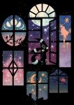  crescent_moon highres looking_at_viewer looking_back moon night no_humans oharu-chan pokemon pokemon_(creature) shooting_star silhouette sitting solo star_(sky) umbreon window 