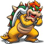  1boy absurdres bowser bracelet crossed_arms highres horns jewelry mario_&amp;_luigi_rpg mario_&amp;_luigi_rpg_(style) official_art open_mouth redhead shadow sharp_teeth spiked_bracelet spiked_shell spiked_tail spikes super_mario_bros. tail teeth transparent_background 