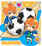  2020 2boys aki_ma_jiro aoi_kyosuke aoi_yusuke ball black_socks blush brothers chibi dated heart idolmaster idolmaster_side-m long_sleeves male_focus multiple_boys one_eye_closed open_mouth orange_eyes orange_hair siblings smile soccer_ball socks sportswear star_(symbol) twins w_(idolmaster) 