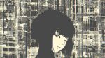 1girl abstract_background bangs black_hair black_sclera chromatic_aberration colored_sclera expressionless lvl374 original parted_lips pixel_art portrait short_hair solo 