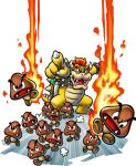  1boy absurdres bowser bracelet collar fire goomba highres jewelry mario_&amp;_luigi_rpg mario_&amp;_luigi_rpg_(style) official_art open_mouth pointing redhead sharp_teeth spiked_bracelet spiked_collar spiked_shell spikes super_mario_bros. teeth transparent_background 