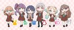  6+girls absurdres arm_up bangs black_gloves black_hair blonde_hair blue_eyes blush_stickers brown_hair chibi colored_inner_hair commentary double_v flower fujishima_megumi full_body gloves gradient_hair green_eyes green_hair hair_bun hair_flower hair_ornament hair_ribbon hand_on_hip hand_on_own_chin highres hinoshita_kaho jacket kiminhosakurako leg_up link!_like!_love_live! long_hair looking_at_viewer love_live! low_twintails medium_hair multicolored_hair multiple_girls murano_sayaka orange_hair osawa_rurino otomune_kozue ponytail purple_hair rabbit_hair_ornament red_eyes redhead ribbon school_uniform short_hair sidelocks single_side_bun smile standing star_(symbol) star_hair_ornament twintails two-tone_hair two_side_up v violet_eyes white_hair yugiri_tsuzuri 