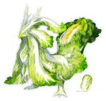  animal animal_focus closed_mouth dragon food_focus full_body green_theme highres horns napa_cabbage no_humans omarumaru original simple_background smile solo white_background 