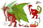  age_progression animal animal_focus arrow_(symbol) cherry dragon food food_focus fruit full_body green_wings highres horns leaf_wings looking_back multiple_horns multiple_views no_humans omarumaru original simple_background standing white_background wings 