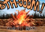 blue_sky blurry day explosion forest girls_und_panzer highres hill nature no_humans outdoors sky sound_effects tigern_(tigern28502735) translated 