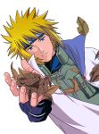  blonde_hair blue_eyes cloak leaf looking_at_viewer male namikaze_minato naruto open_mouth simple_background solo spiky_hair transparent_background vector vest 