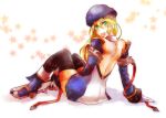  blazblue blonde_hair blush green_eyes hat kuroinoki looking_back minagi1824 noel_vermillion thighhighs 