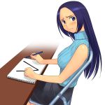  a1 angry blue_eyes blue_hair blush chair idolmaster initial-g long_hair miura_azusa paper pen table 