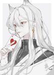  1boy absurdres albino bishounen colored_skin highres holding long_hair male_focus pale_skin piaoey red_eyes solo thriller_trainee white_skin zong_jiu 