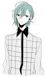  1boy ahoge black_shirt blue_eyes blue_hair collared_shirt long_sleeves looking_at_viewer male_focus mikaze_ai mole mole_under_eye shirt short_hair sketch solo striped striped_shirt unm777 uta_no_prince-sama white_background white_shirt 