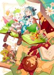  3boys 4_(nakajima4423) @_@ alice_(alice_in_wonderland) alice_(alice_in_wonderland)_(cosplay) alice_in_wonderland animal_ears ankle_boots ascot bangs black_bow black_headwear black_pantyhose blue_coat blue_hair blue_shorts blue_vest blunt_ends blush book boots border bow bowtie brick_wall brown_footwear brown_hair buttons cat_ears cat_tail cheshire_cat_(alice_in_wonderland) cheshire_cat_(alice_in_wonderland)_(cosplay) claw_pose clenched_hands closed_eyes coat commentary_request cosplay cowboy_shot cup daisy double-breasted drinking eat_me ensemble_stars! fang flower food gloves hair_between_eyes hair_bow hands_up hat hat_flower holding holding_cup light_blue_hair macaron mad_hatter_(alice_in_wonderland) mad_hatter_(alice_in_wonderland)_(cosplay) multiple_boys mushroom open_book open_mouth orange_hair pantyhose pop-up_book potion red_bow red_bowtie red_eyes red_flower red_rose romaji_text rose sakuma_ritsu shino_hajime shirt short_hair shorts simple_background sitting_on_book striped striped_pantyhose surprised tail tailcoat teacup top_hat tree tsukinaga_leo upper_body vest violet_eyes white_ascot white_background white_flower white_gloves white_pantyhose white_shirt 