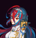  1girl alear_(female)_(fire_emblem) alear_(fire_emblem) bangs blue_eyes blue_hair breasts crossed_bangs emblem_ring fire_emblem fire_emblem_engage gloves hand_up heterochromia jewelry long_hair looking_at_viewer medium_breasts multicolored_hair open_mouth red_eyes redhead smile solo split-color_hair tiara two-tone_hair very_long_hair yycaihuahua 