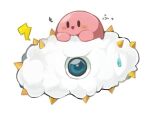  :d black_eyes blue_eyes clouds kirby kirby_(series) kracko lowres no_humans one-eyed open_mouth riding simple_background smile solid_oval_eyes spikes sweatdrop white_background yxyx_ika 