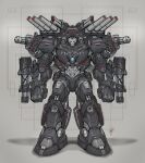  absurdres arm_cannon clenched_hands eko999 full_body highres hulkbuster marvel mecha missile_pod red_eyes robot science_fiction shadow shoulder_cannon straight-on war_machine weapon 